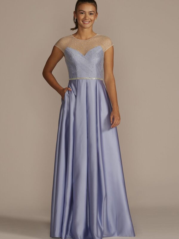 Satin Ball Gown with Sheer Embellished Top D24NY23015