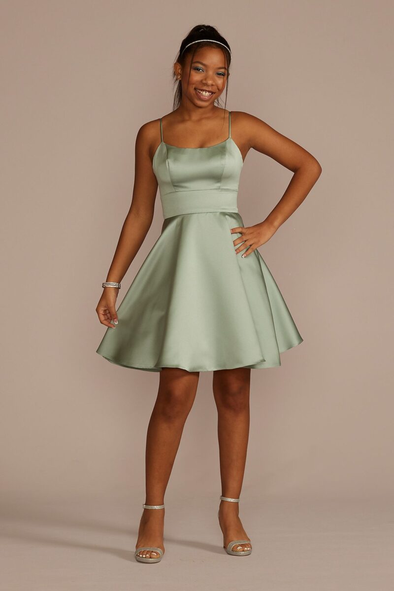 Short Scoop Neck Satin A-Line Dress D24NY23164