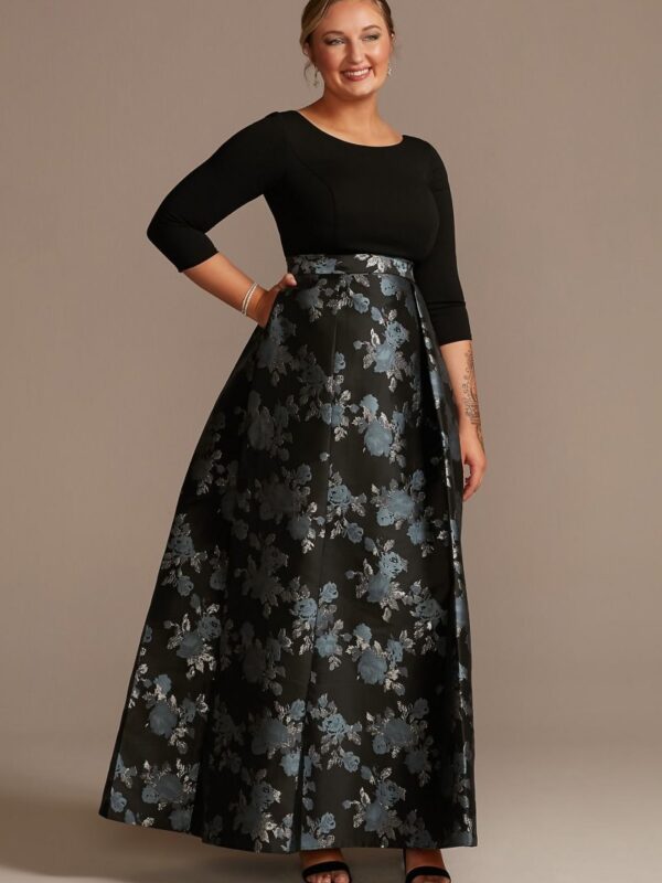 Crepe Ball Gown with Pleated Brocade Skirt  D40NY2134