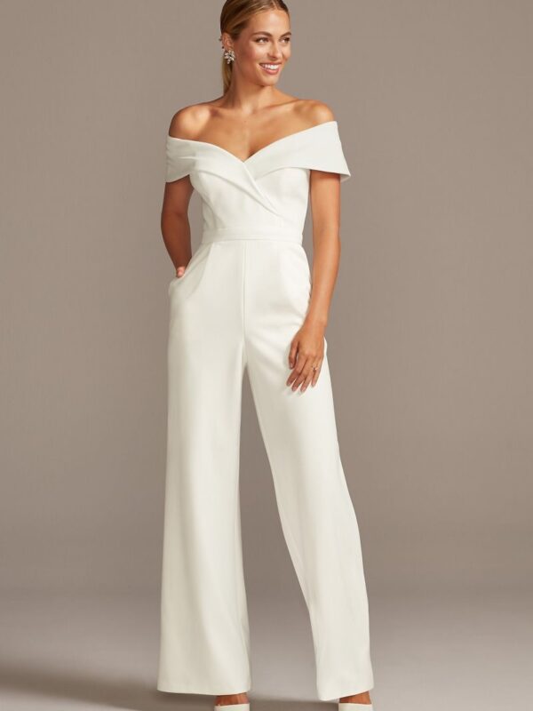 Cuffed Off-the-Shoulder Stretch Crepe Jumpsuit DB3230