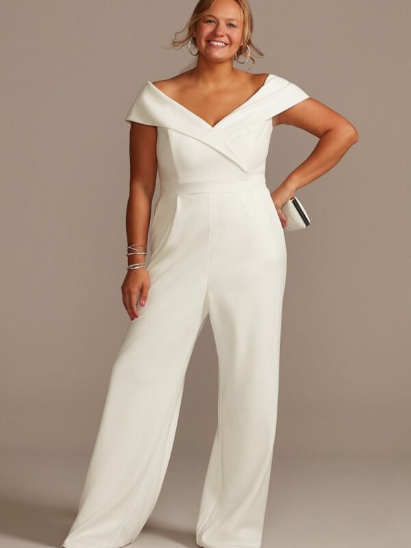 Off-the-Shoulder Crepe Wide-Leg Jumpsuit DB3230W