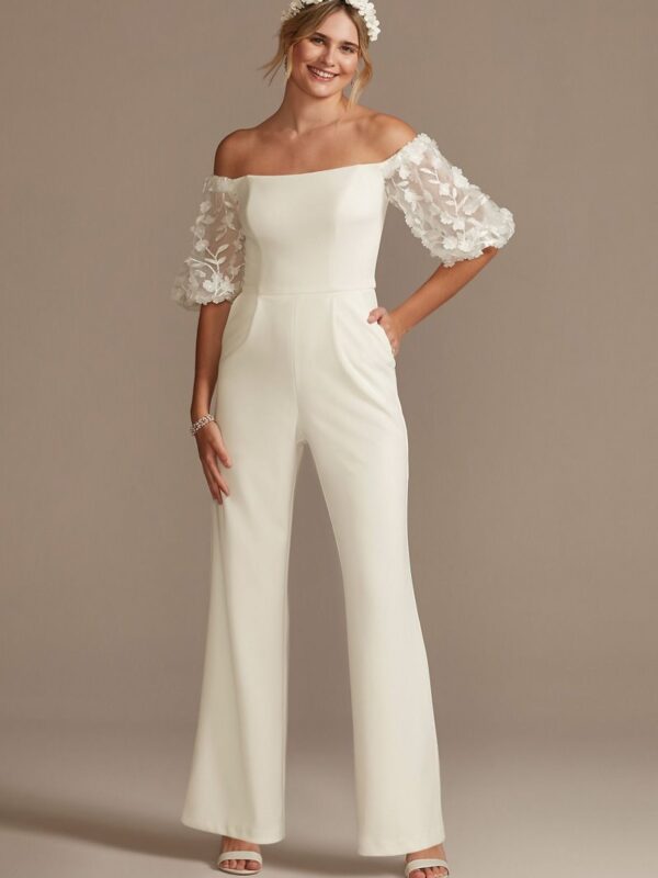 Off-the-Shoulder Floral Puff Sleeve Jumpsuit DB4508