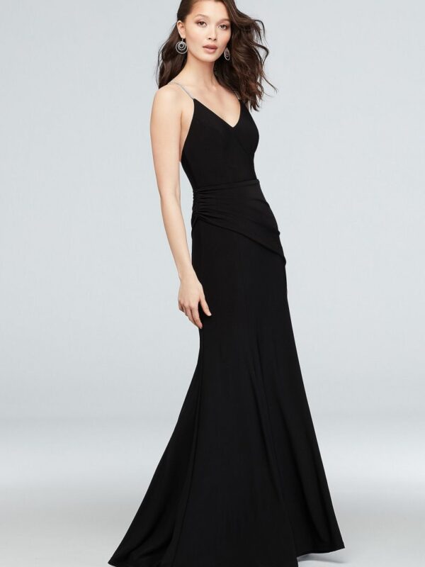 Jersey V-Neck Dress with Crystal Straps DS270051