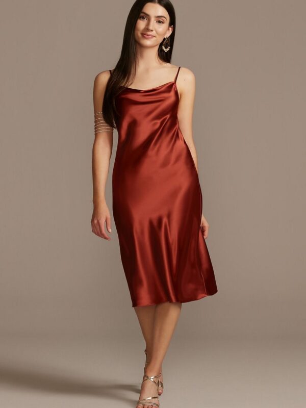 Midi Satin Slip Dress with Spaghetti Straps DS270106