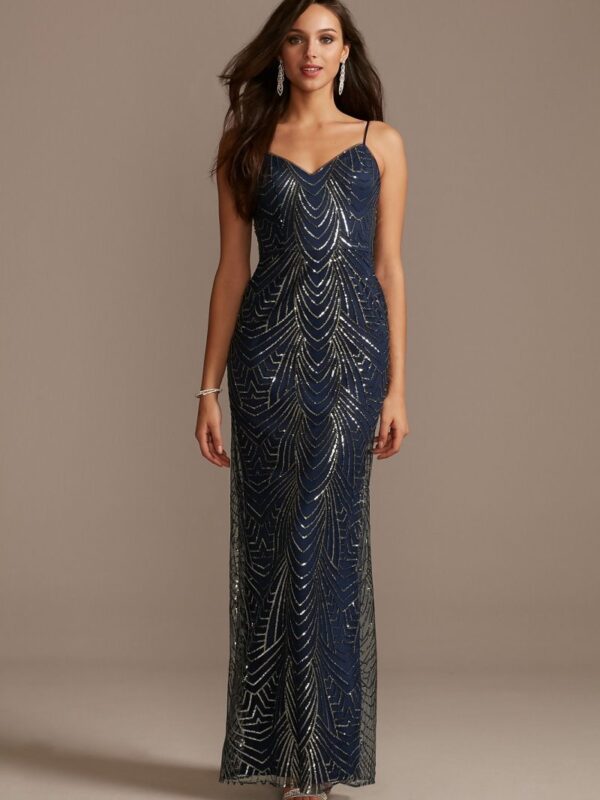 Geometric Sequin Spaghetti Strap Sheath Dress DS270125