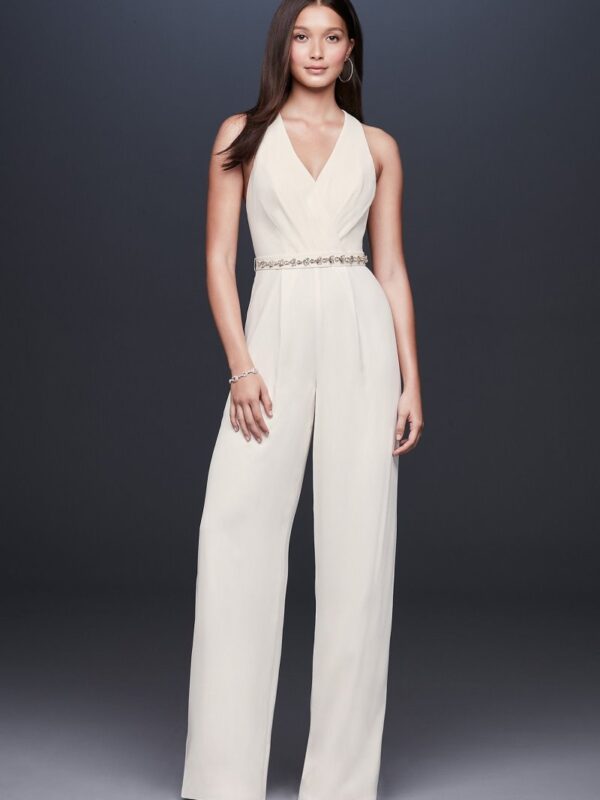 Racerback Crepe Jumpsuit with Crystal Belt DS870065