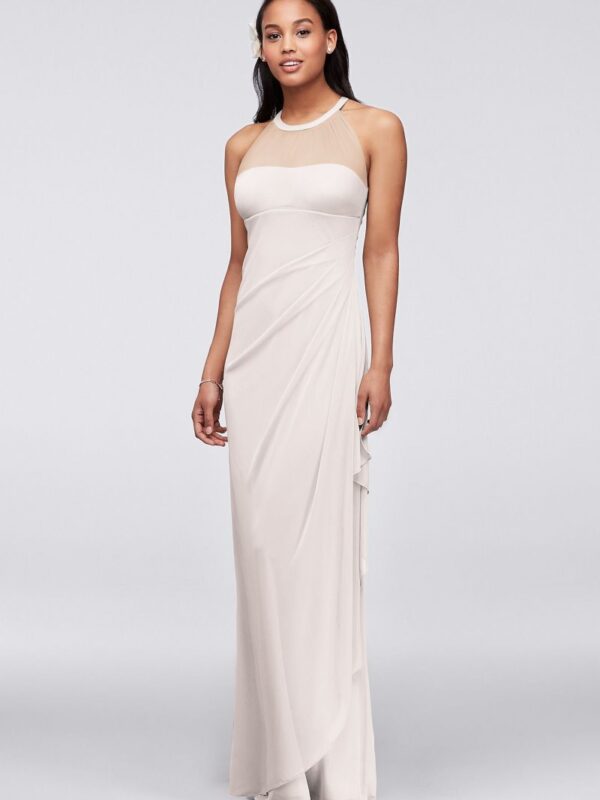 Long Mesh Dress with Illusion Halter Neckline F15662