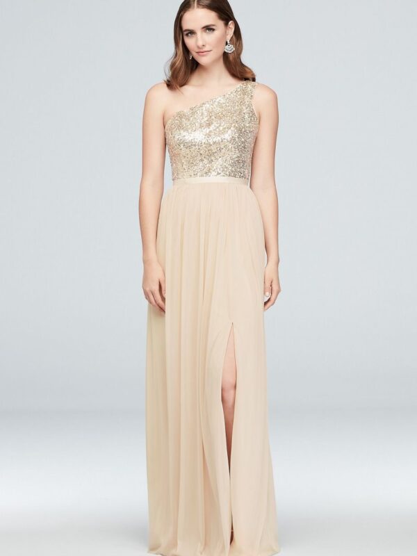 Sequin and Mesh One-Shoulder Bridesmaid Dress F17063S