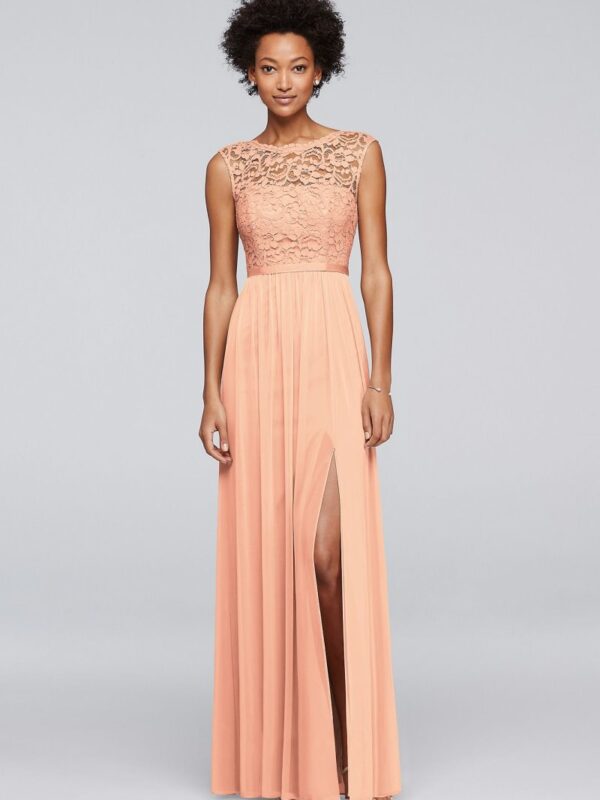 Long Bridesmaid Dress with Lace Bodice F19328