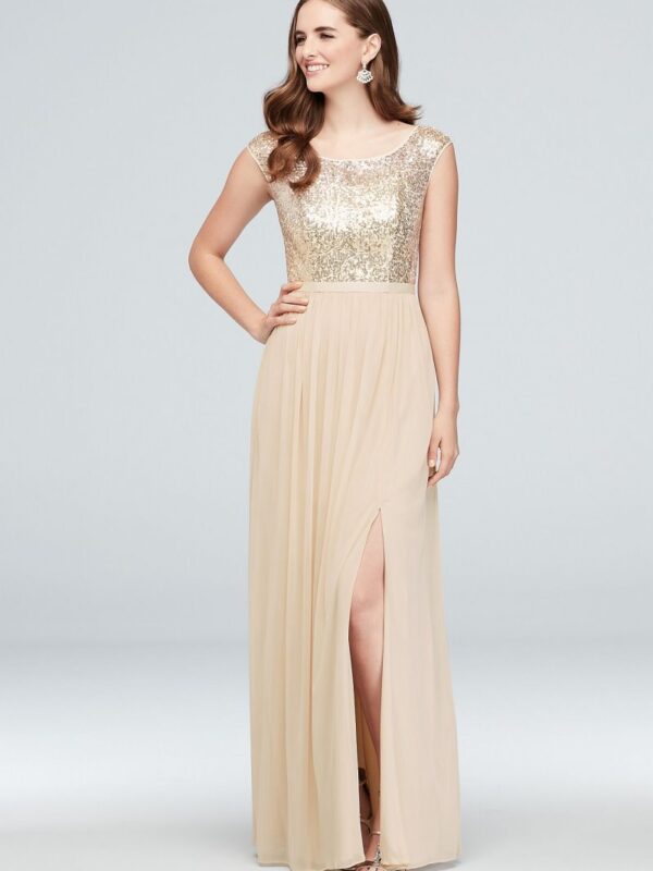 Sleeveless Sequin and Mesh Bridesmaid Dress F19328S