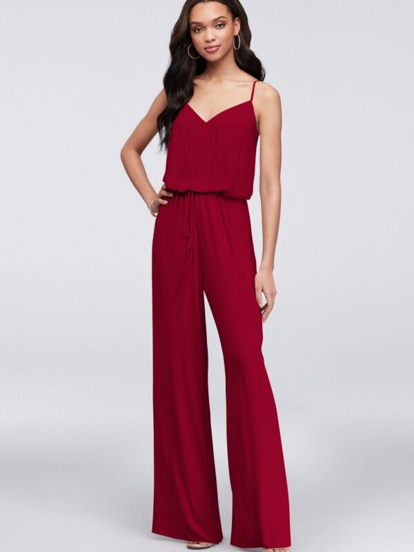 Flowy Wide-Leg Georgette Bridesmaid Jumpsuit F19790