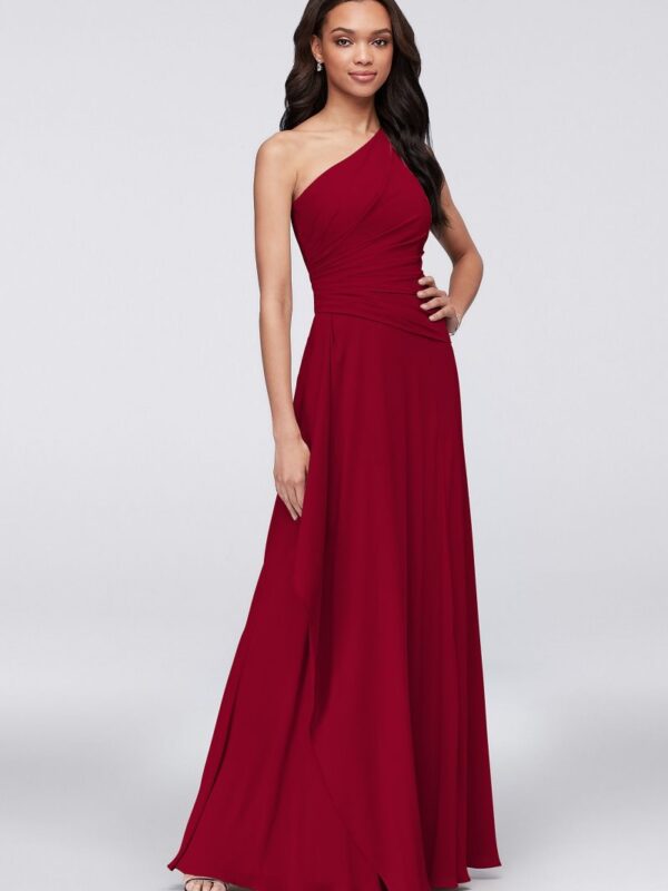 One-Shoulder Georgette Cascade Bridesmaid Dress F19832