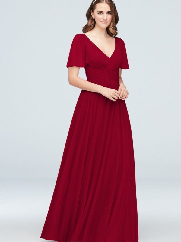 Flutter Sleeve Crisscross Mesh Bridesmaid Dress F19933