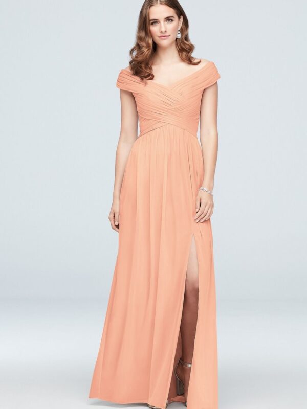 Crisscross Off-the-Shoulder Mesh Bridesmaid Dress F19951