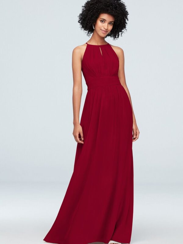 High-Neck Chiffon Bridesmaid Dress with Keyhole F19953