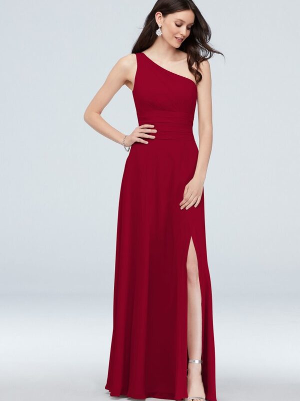 One-Shoulder Ruched Waist Chiffon Bridesmaid Dress F20043