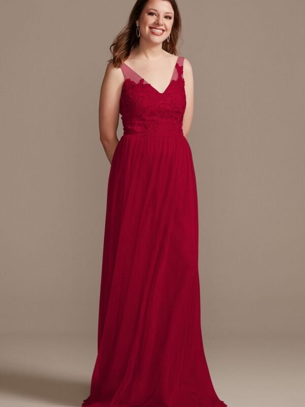 Tank V-Neck Embroidered Soft Net Bridesmaid Dress F20119