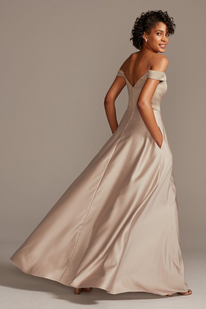 Off-the-Shoulder Satin A-Line Bridesmaid Dress F20134