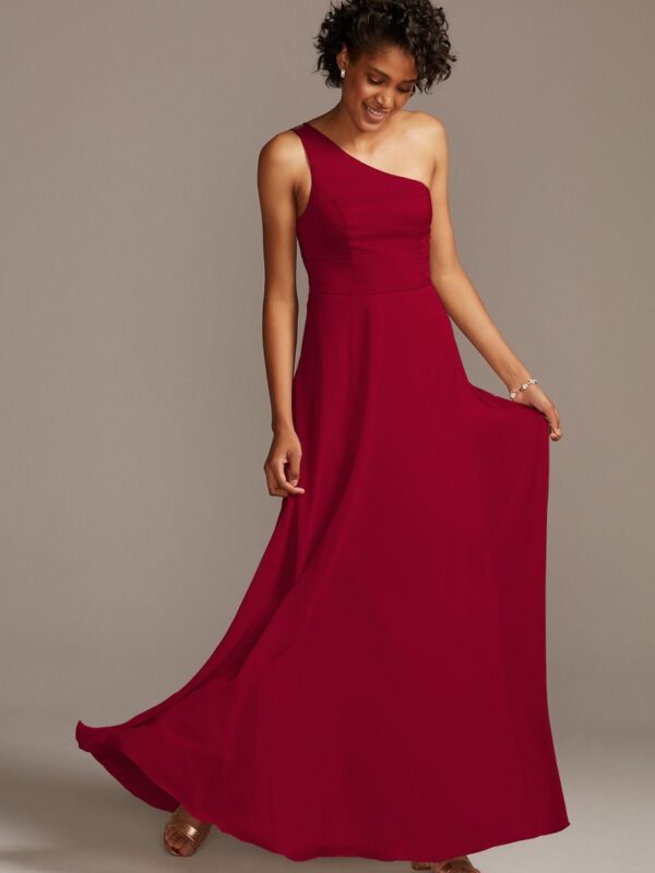 One-Shoulder Crepe-Back Satin Bridesmaid Dress F20169