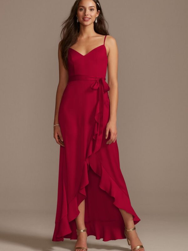 Spaghetti Strap Crepe Ruffle Bridesmaid Dress F20208