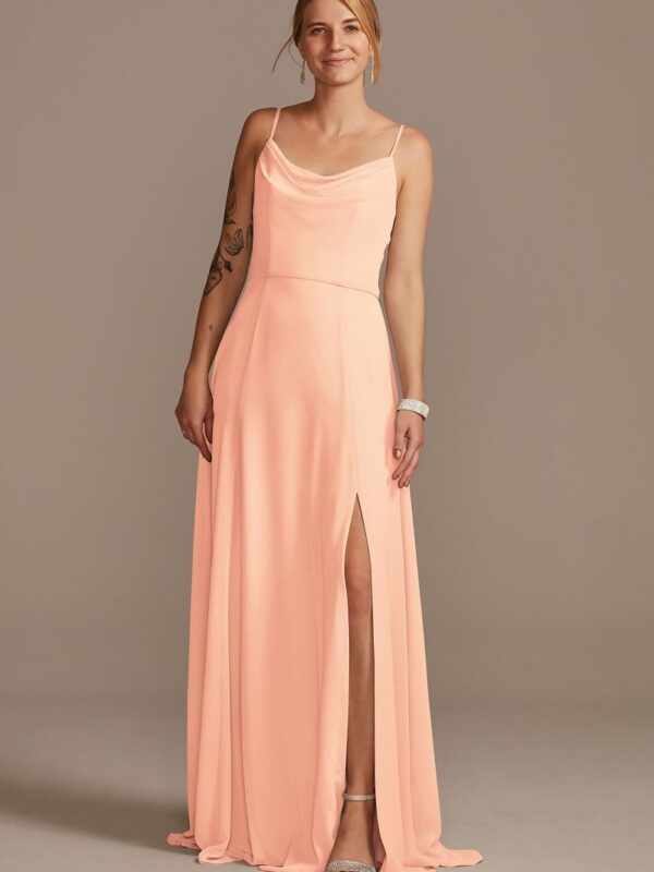 Cowl Neck Chiffon Bridesmaid Dress with Slit F20235