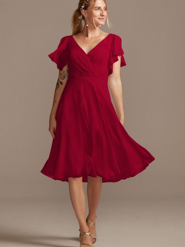 Flutter Sleeve Chiffon Short Bridesmaid Dress F20241