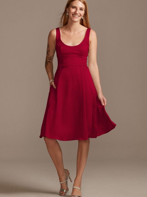 Crepe-Back Satin Scoop Tank Short Bridesmaid Dress F20244