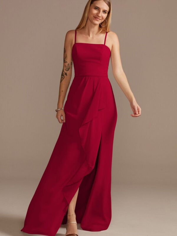 Spaghetti Strap Bridesmaid Dress with Cascade F20319