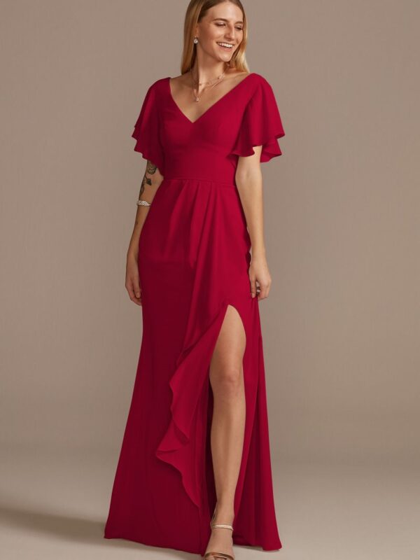 Flutter Sleeve Bridesmaid Dress with Cascade F20320