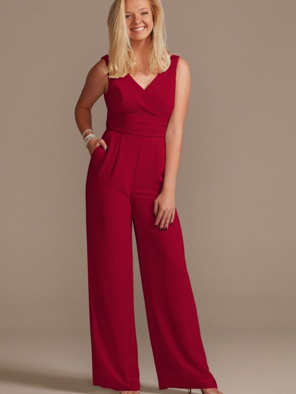 V-Neck Tie Waist Chiffon Bridesmaid Jumpsuit F20331