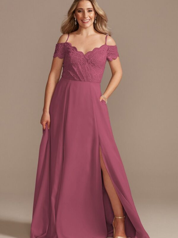 Lace Chiffon Off-Shoulder Long Bridesmaid Dress F20358