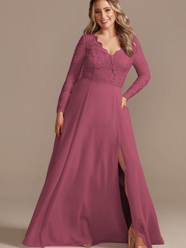 Lace Chiffon Long-Sleeve Long Bridesmaid Dress F20359