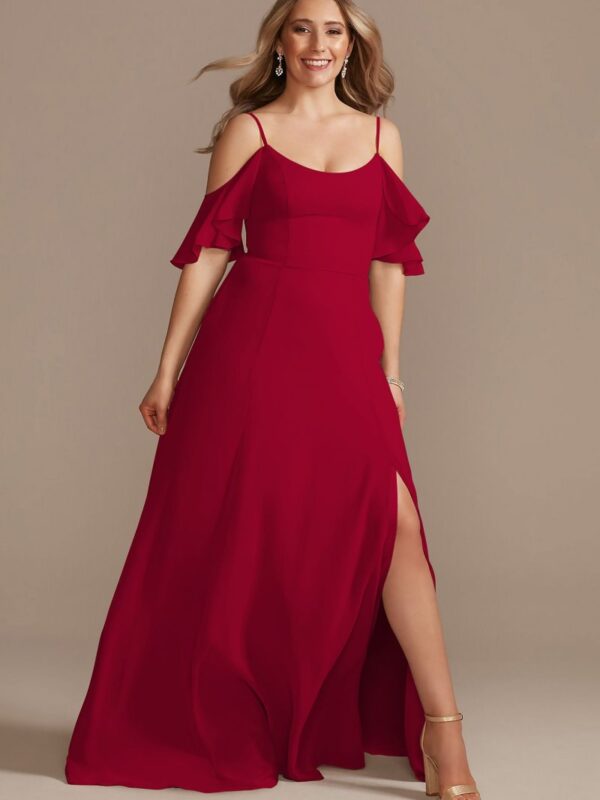 Cold-Shoulder Long Chiffon Bridesmaid Dress F20365