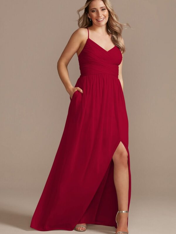 Long Mesh Bridesmaid Dress with Lace-Up Back F20370