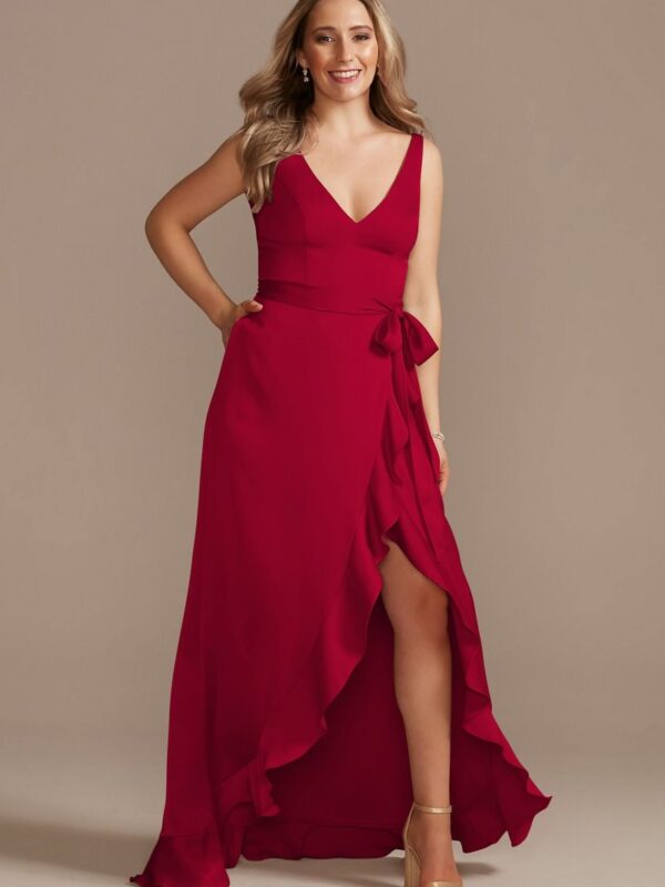 Crepe Satin Ruffle High-Low Bridesmaid Dress F20378