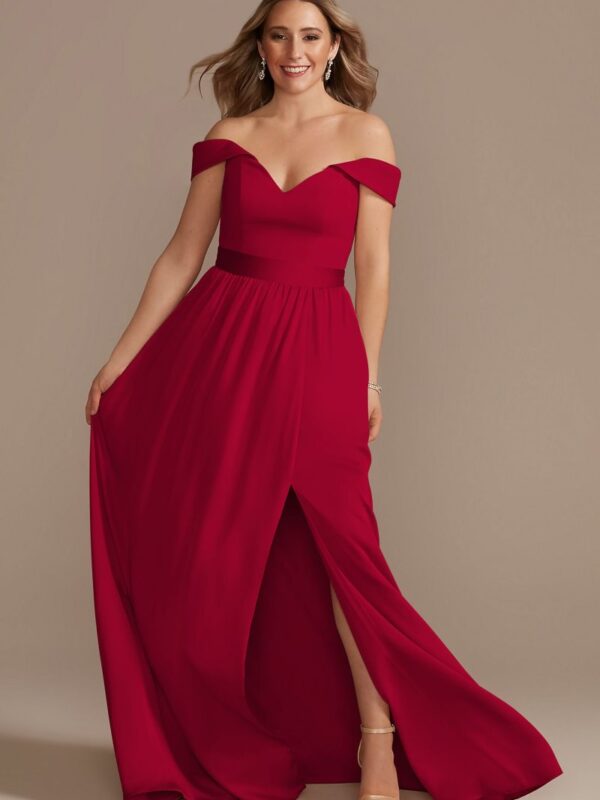 Off-Shoulder Crepe Charmeuse Bridesmaid Dress F20380