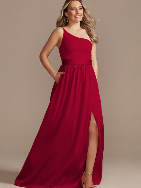 One-Shoulder Long Crepe Charmeuse Bridesmaid Dress F20381