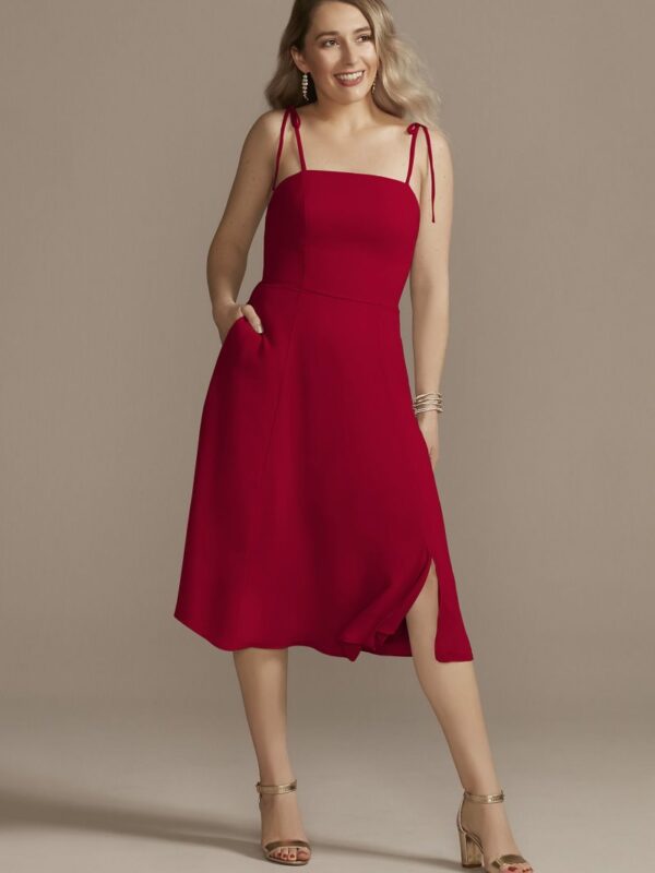 Chiffon Midi Spaghetti Strap Bridesmaid Dress F20398