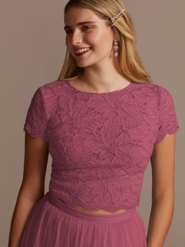 Bridesmaid Separates Stretch Lace Short Sleeve Top F20413