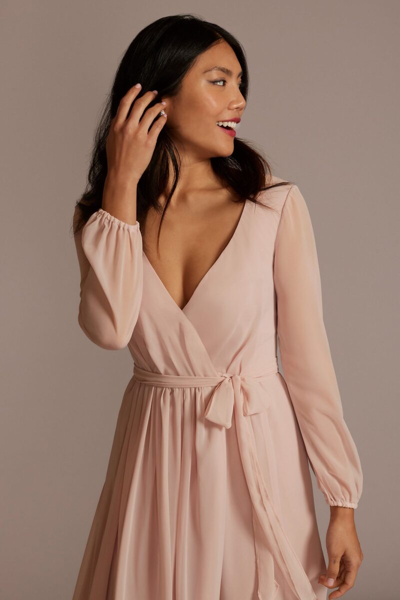 Long Sleeve Chiffon Bridesmaid Dress with Slit F20457