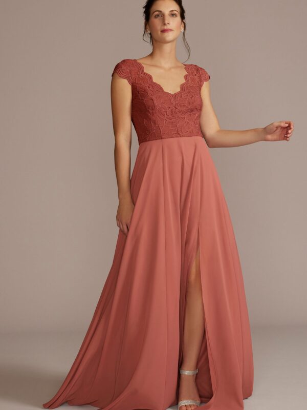 Stretch Lace Chiffon Cap Sleeve Bridesmaid Dress F20464