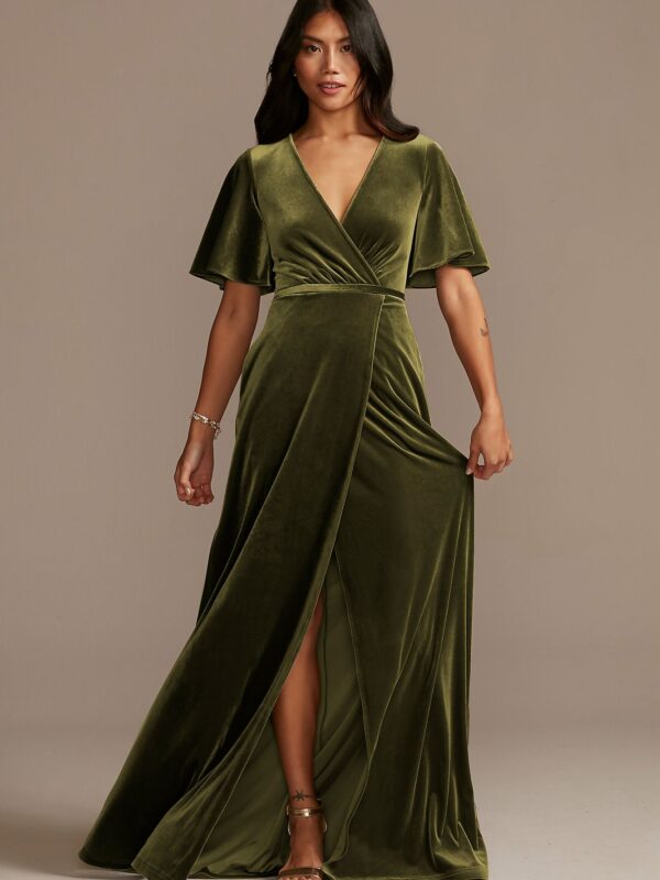 Stretch Velvet Flutter Sleeve Bridesmaid Dress F20469