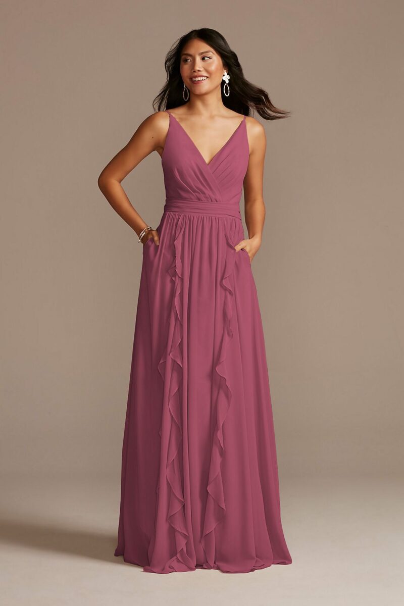 Chiffon Spaghetti Strap Ruffle Bridesmaid Dress F20480