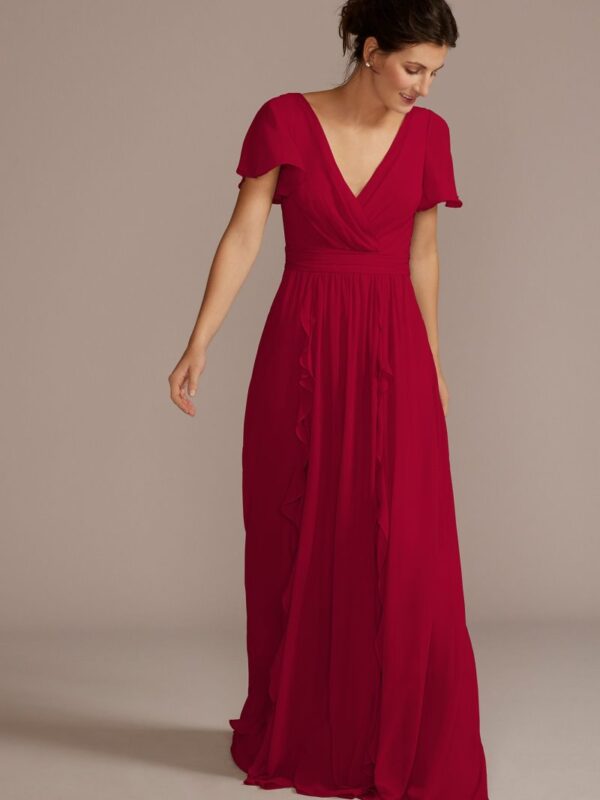 Chiffon Flutter Sleeve Ruffle Bridesmaid Dress F20487