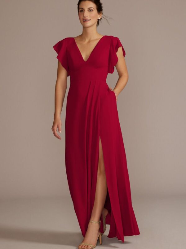 Flutter Sleeve Chiffon V-Neck Bridesmaid Dress F20506