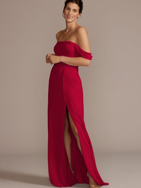 Chiffon Cowl Off-the Shoulder Bridesmaid Dress F20538