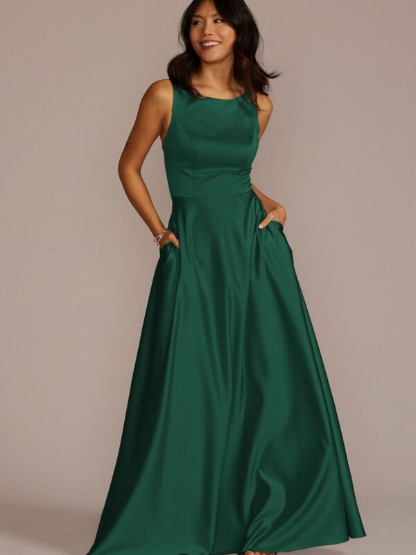 Satin Sleeveless Boatneck Bridesmaid Dress F20554