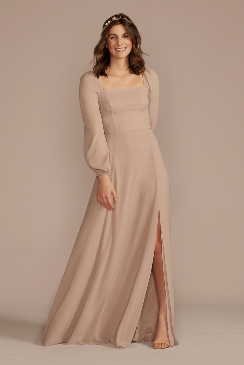 Long Sleeve Chiffon Bridesmaid Dress F20617