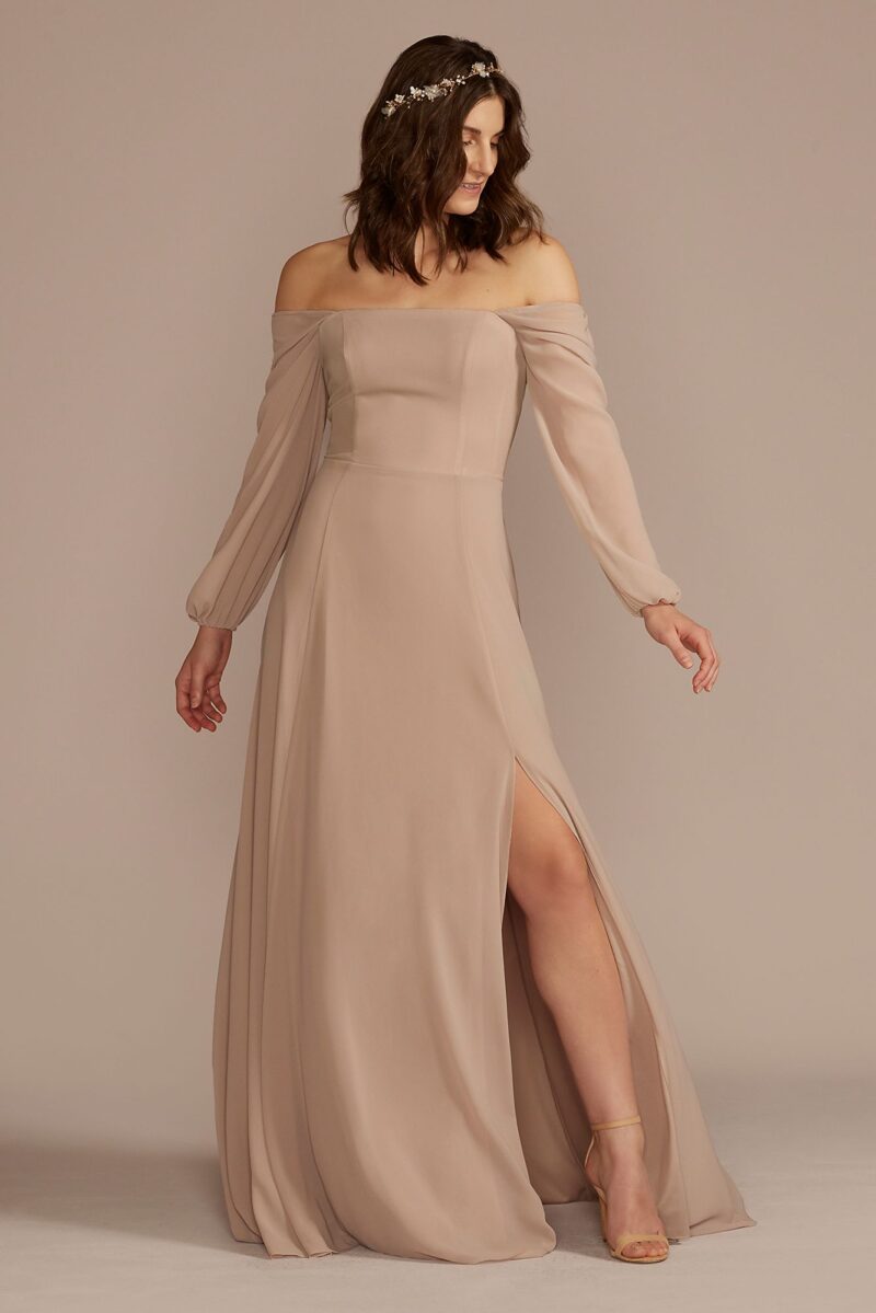 Long Sleeve Chiffon Bridesmaid Dress F20617