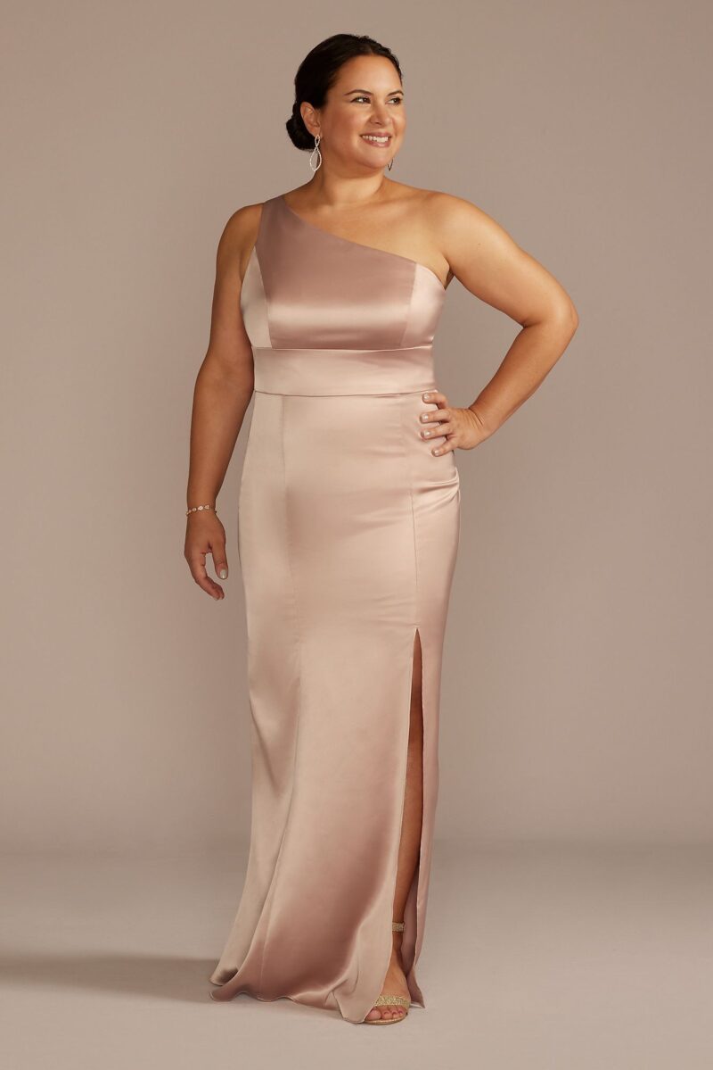 Stretch Satin One-Shoulder Sheath Bridesmaid Dress F20639